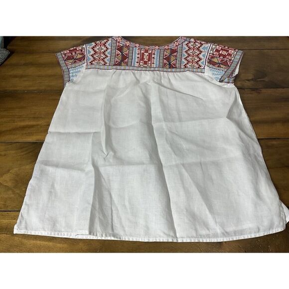 Johnny Was Ezra White Linen Embroidered V-Neck Boho Top Blouse Size S - Picture 7 of 8